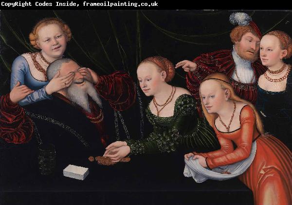 Lucas Cranach the Elder Old man beguiled by courtesans